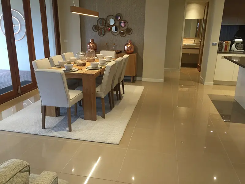 Porcelain floor tiles in dining room